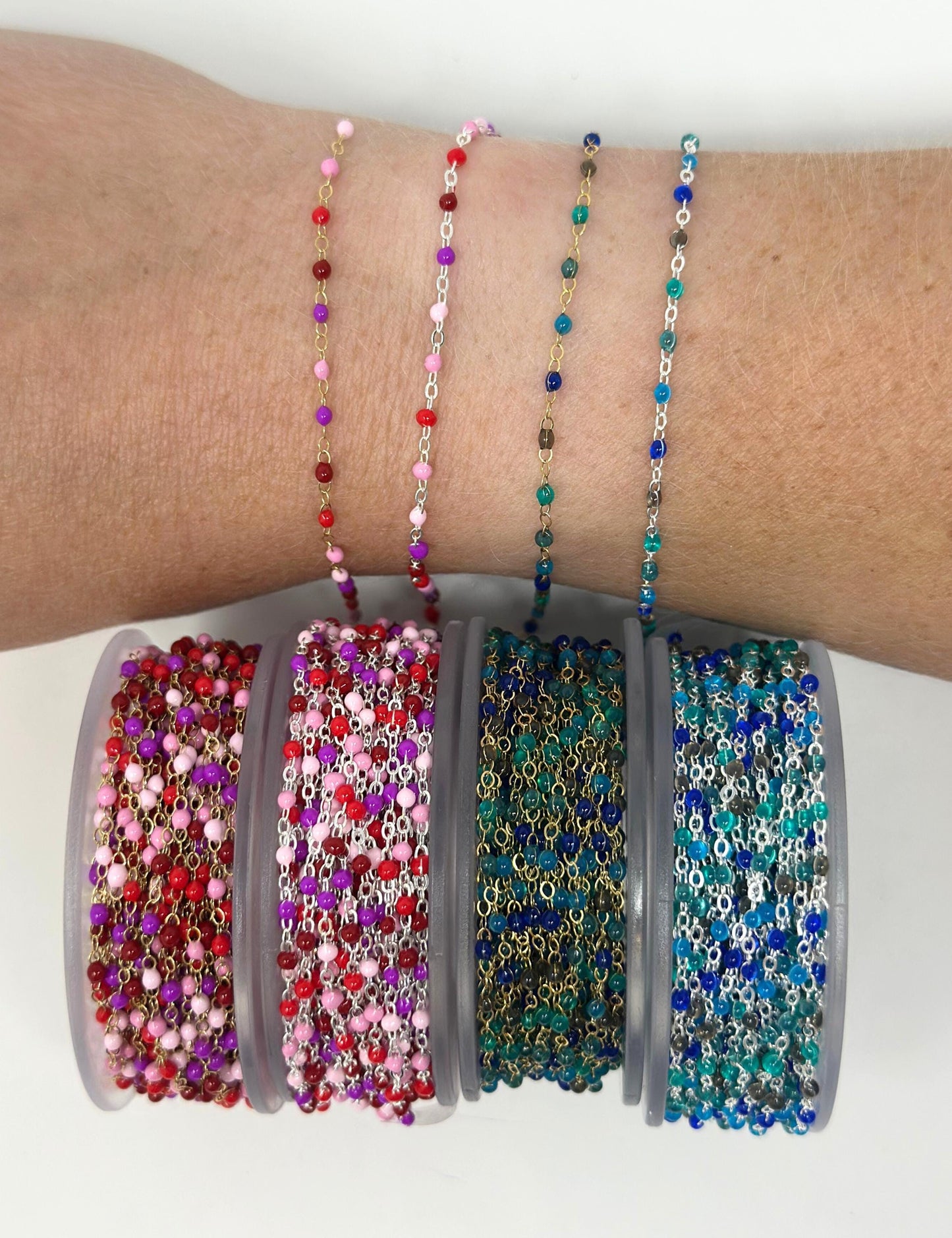 Enamel Chain Pink Red Strawberry Chain: 14k Gold Filled or Sterling Silver