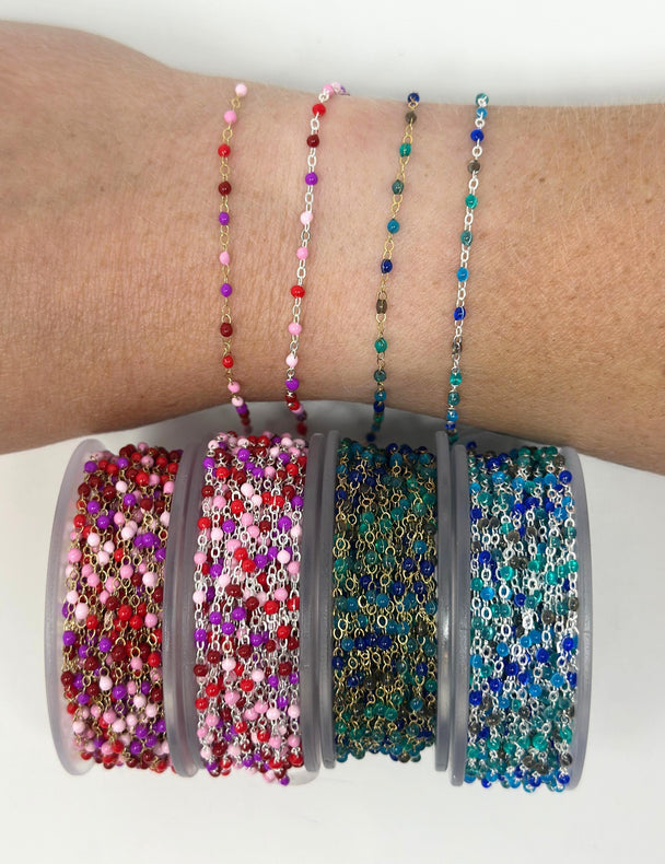 Enamel Chain Pink Red Strawberry Chain: 14k Gold Filled or 925 Sterling Silver