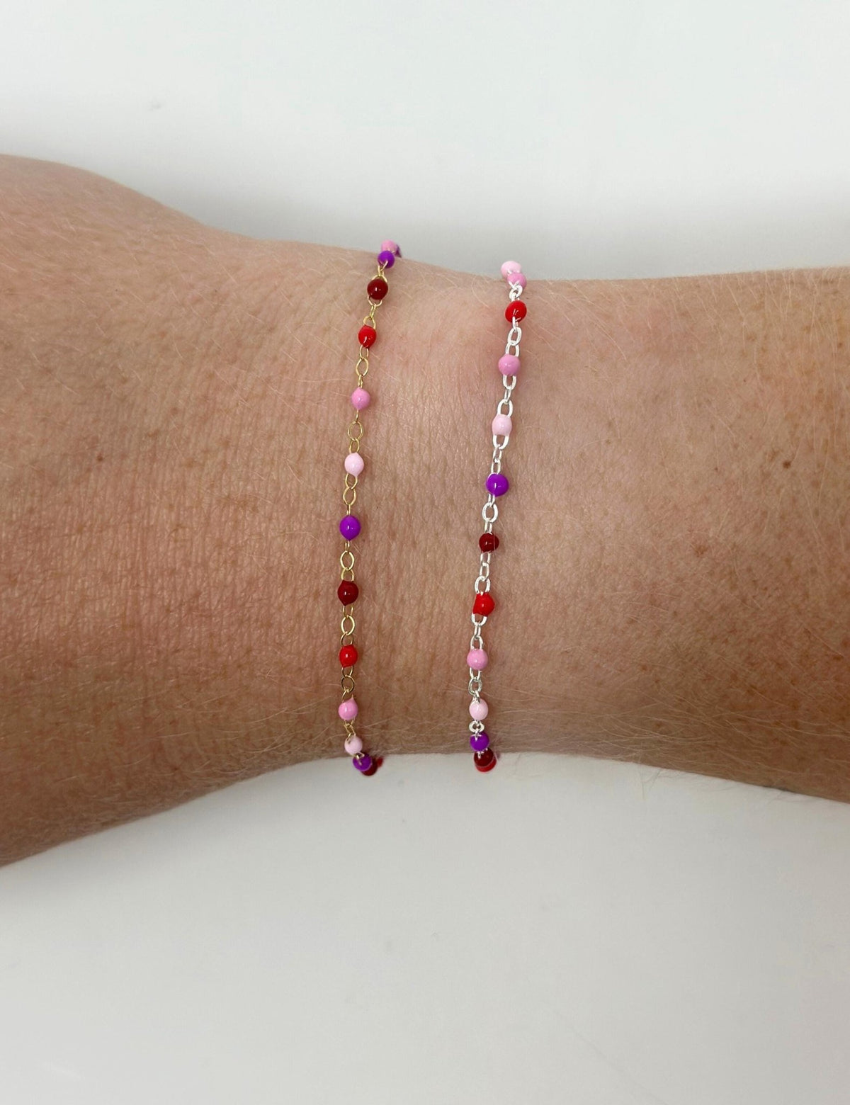 Enamel Chain Pink Red Strawberry Chain: 14k Gold Filled or 925 Sterling Silver - ForeverFindingsCo