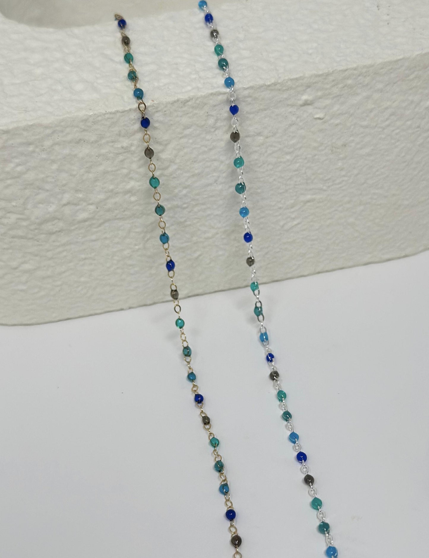 Blue Teal Enamel Chain: 14k Gold Filled or Sterling Silver