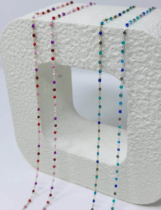 Blue Teal Enamel Chain: 14k Gold Filled or 925 Sterling Silver