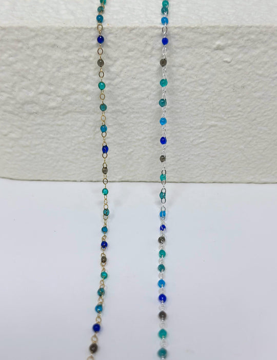 Blue Teal Enamel Chain: 14k Gold Filled or 925 Sterling Silver