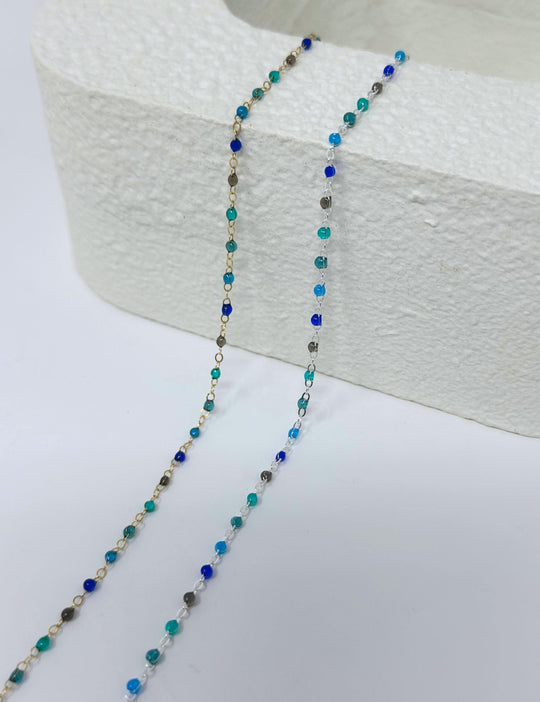 Blue Teal Enamel Chain: 14k Gold Filled or 925 Sterling Silver