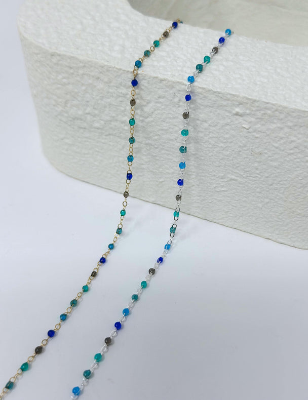 Blue Teal Enamel Chain: 14k Gold Filled or 925 Sterling Silver