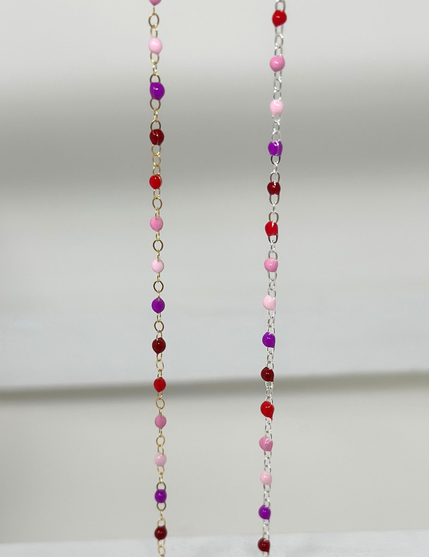 Enamel Chain Pink Red Strawberry Chain: 14k Gold Filled or Sterling Silver