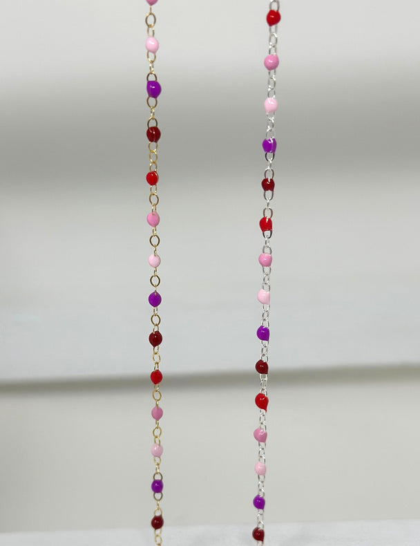 Enamel Chain Pink Red Strawberry Chain: 14k Gold Filled or 925 Sterling Silver