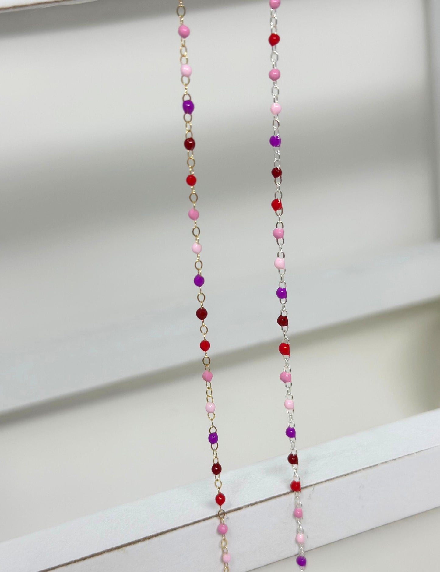 Enamel Chain Pink Red Strawberry Chain: 14k Gold Filled or Sterling Silver