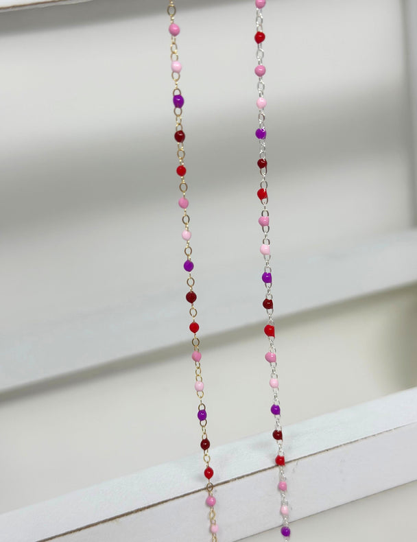 Enamel Chain Pink Red Strawberry Chain: 14k Gold Filled or 925 Sterling Silver