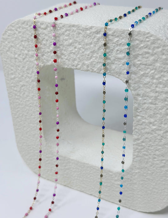 Enamel Chain Pink Red Strawberry Chain: 14k Gold Filled or 925 Sterling Silver