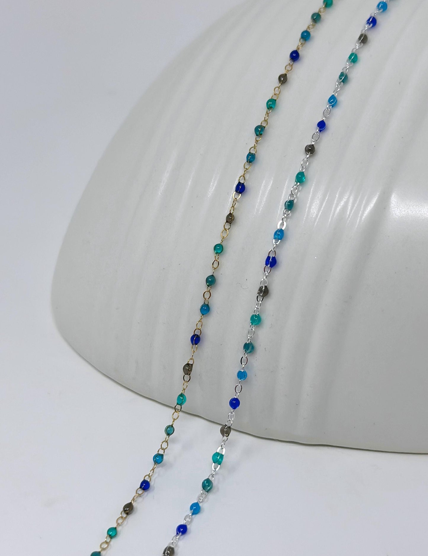 Blue Teal Enamel Chain: 14k Gold Filled or Sterling Silver