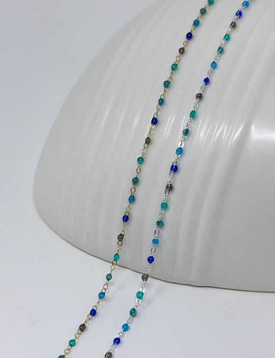 Blue Teal Enamel Chain: 14k Gold Filled or 925 Sterling Silver