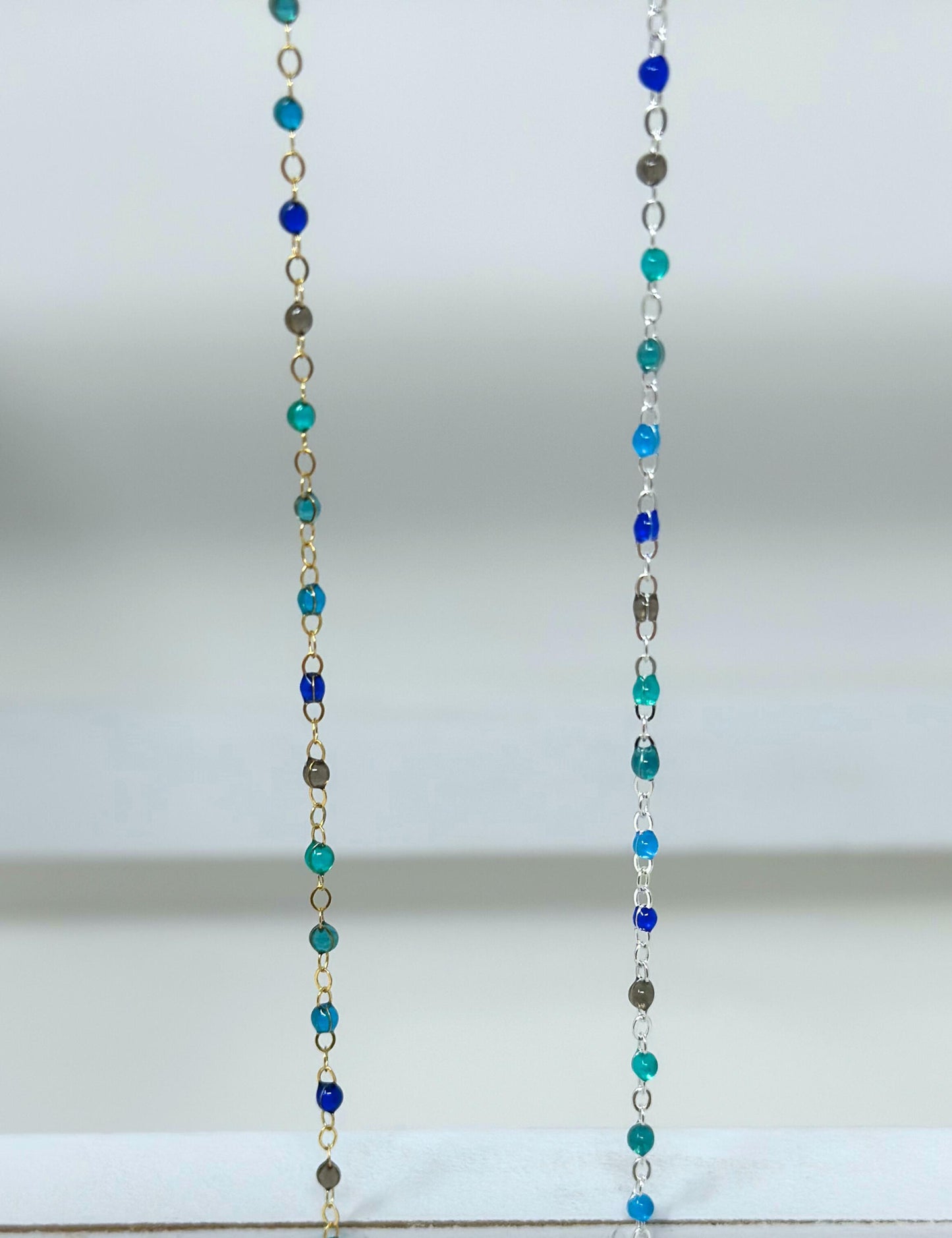 Blue Teal Enamel Chain: 14k Gold Filled or Sterling Silver