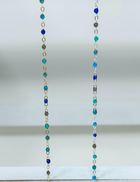 Blue Teal Enamel Chain: 14k Gold Filled or 925 Sterling Silver