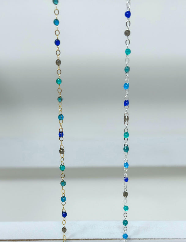 Blue Teal Enamel Chain: 14k Gold Filled or 925 Sterling Silver