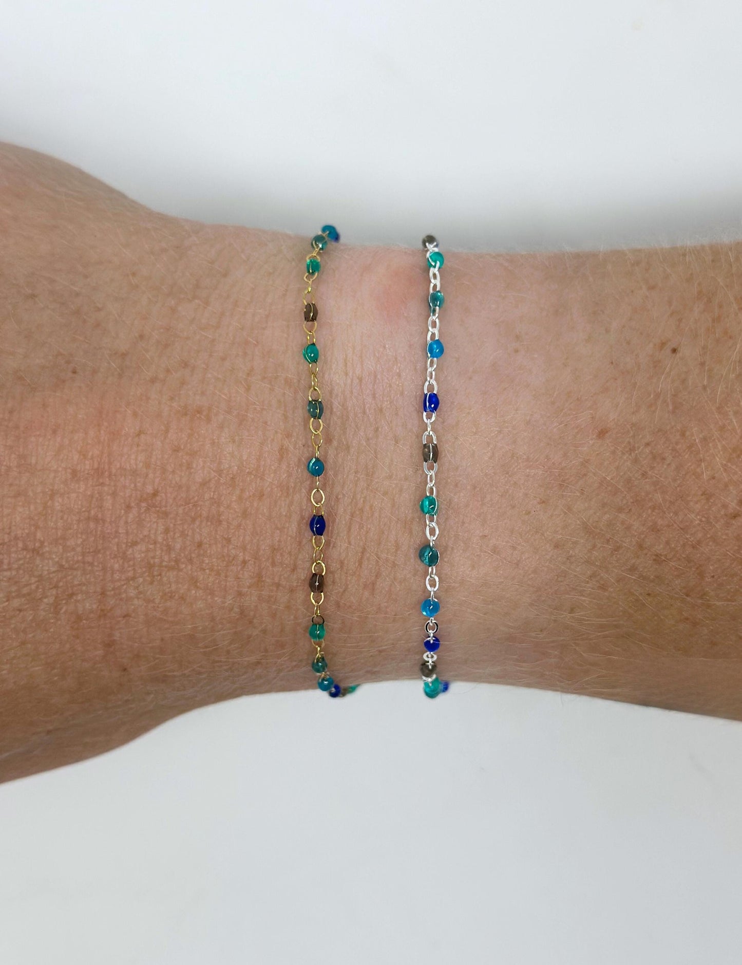 Blue Teal Enamel Chain: 14k Gold Filled or Sterling Silver