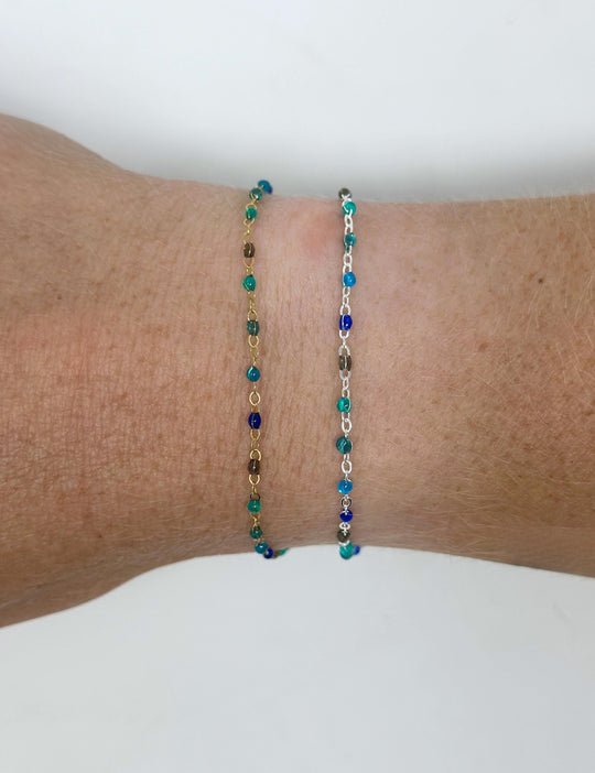 Blue Teal Enamel Chain: 14k Gold Filled or 925 Sterling Silver