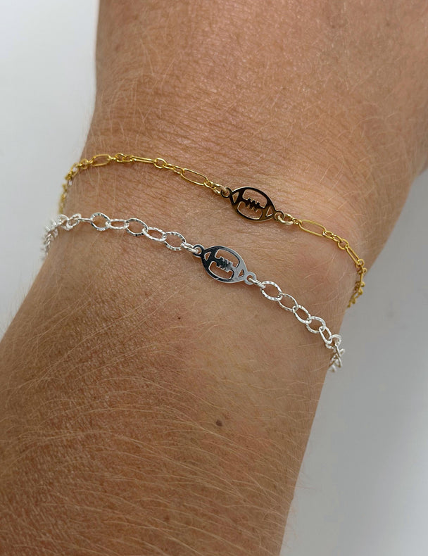 Football Charm Connector Charm: 14k Gold Filled or 925 Sterling Silver