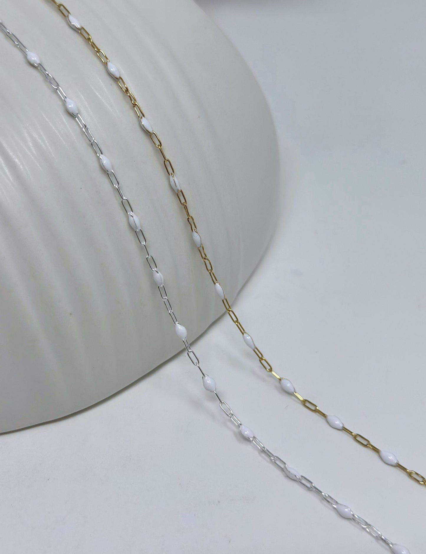 White Enamel Paperclip Chain: 14k Gold Filled or Sterling Silver