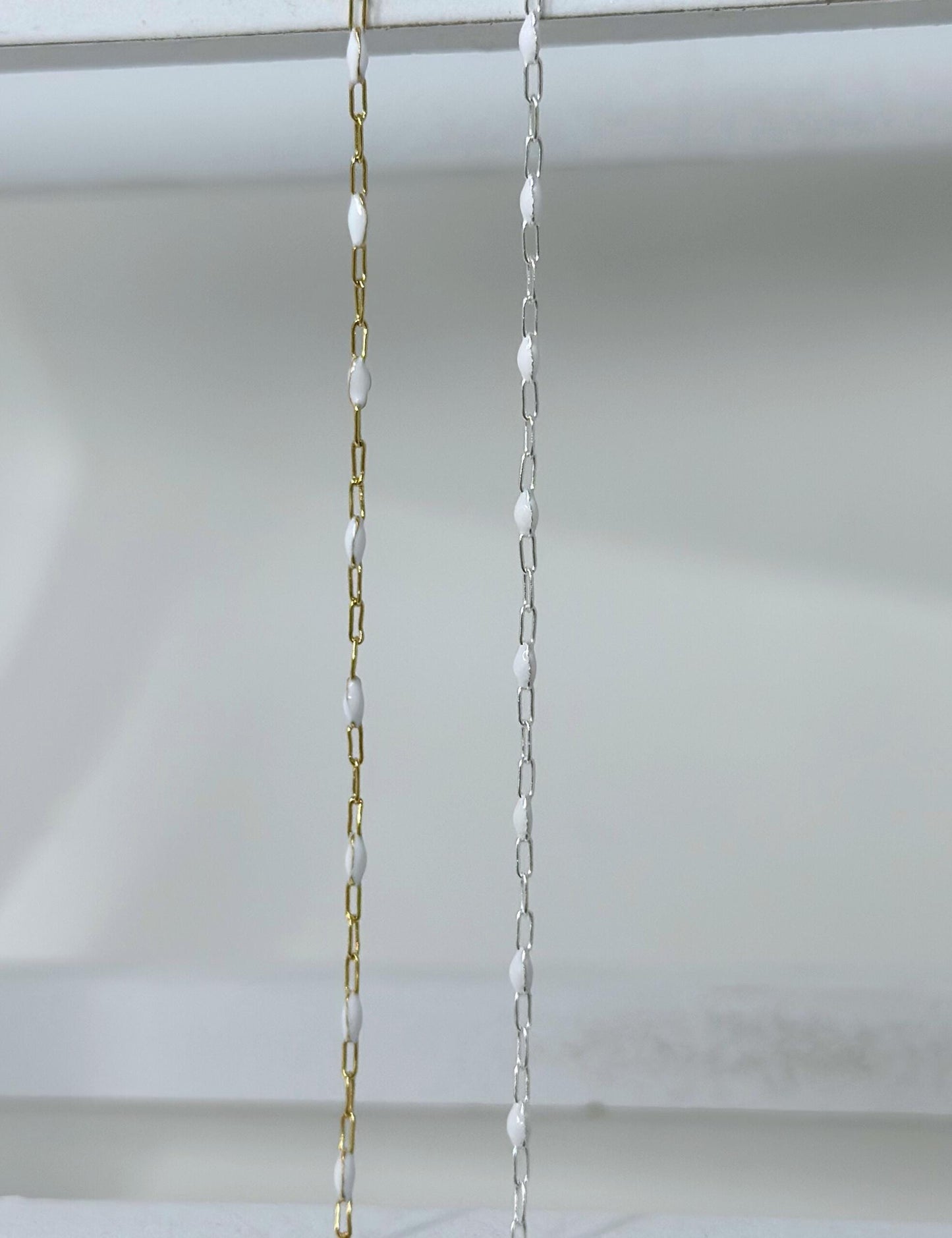 White Enamel Paperclip Chain: 14k Gold Filled or Sterling Silver