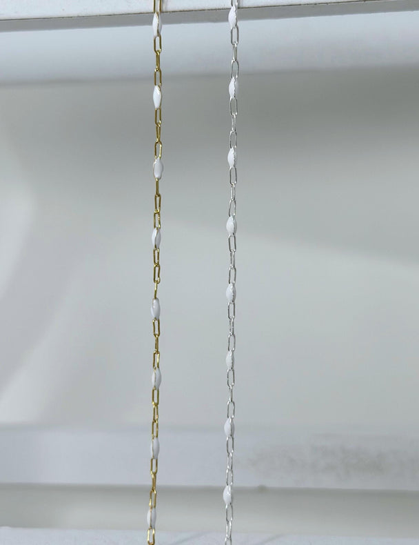 White Enamel Paperclip Chain: 14k Gold Filled or 925 Sterling Silver