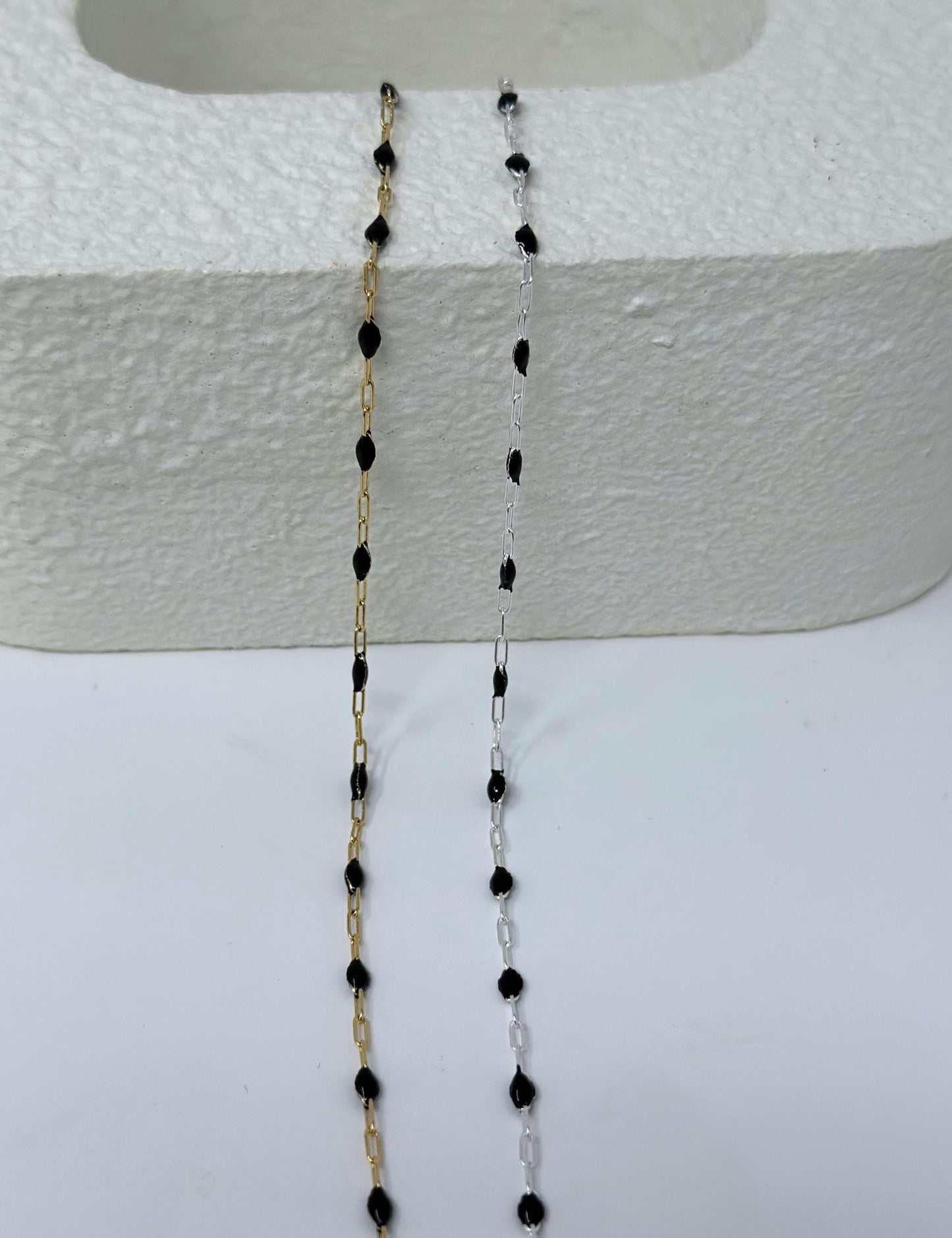 Black Enamel Paperclip Chain: 14k Gold Filled or Sterling Silver