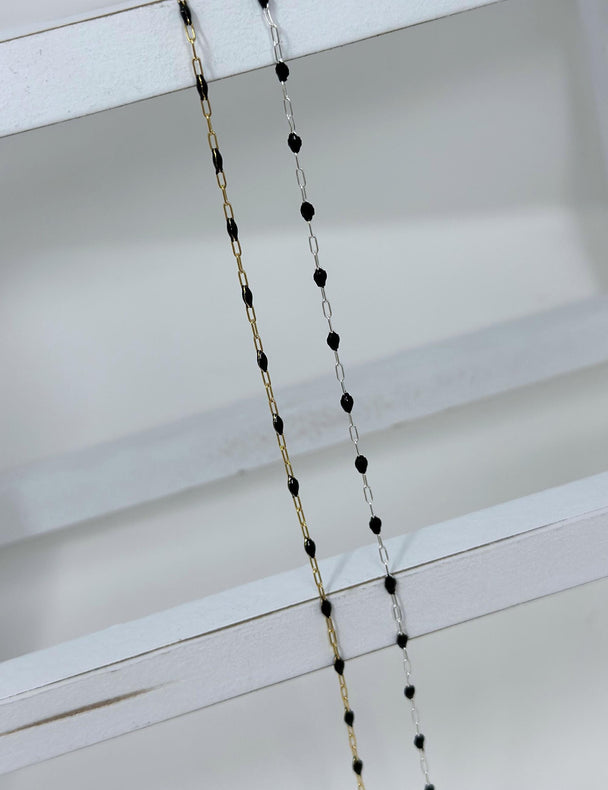 Black Enamel Paperclip Chain: 14k Gold Filled or 925 Sterling Silver