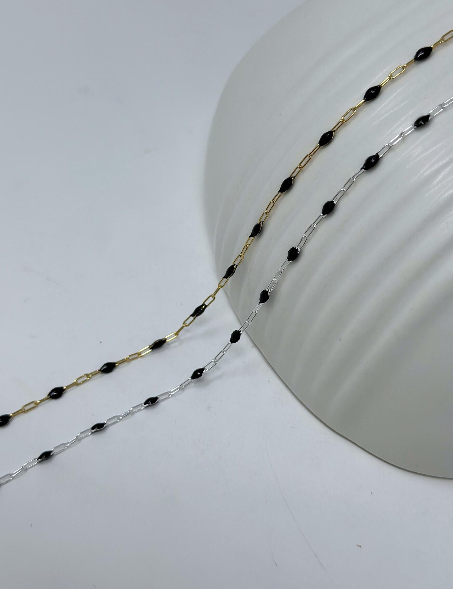 Black Enamel Paperclip Chain: 14k Gold Filled or Sterling Silver