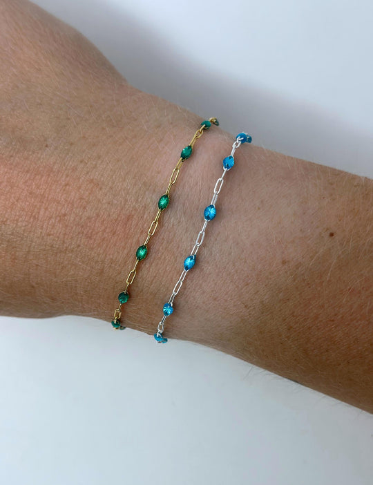 Blue Green Enamel Paperclip Chain: 14k Gold Filled or 925 Sterling Silver