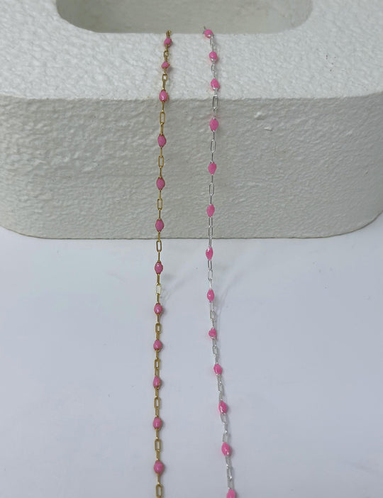 Pink Paperclip Enamel Chain: 14k Gold Filled or 925 Sterling Silver