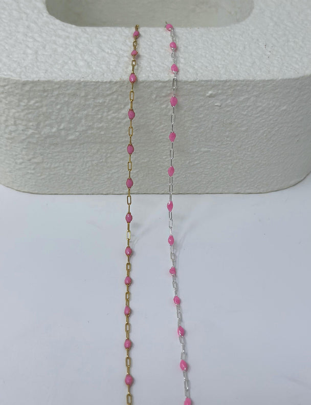Pink Paperclip Enamel Chain: 14k Gold Filled or 925 Sterling Silver