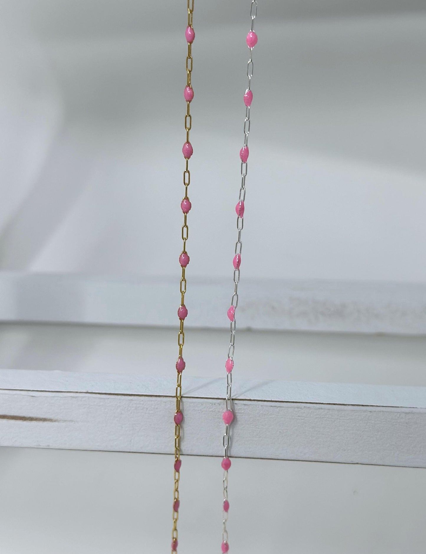 Pink Paperclip Enamel Chain: 14k Gold Filled or Sterling Silver