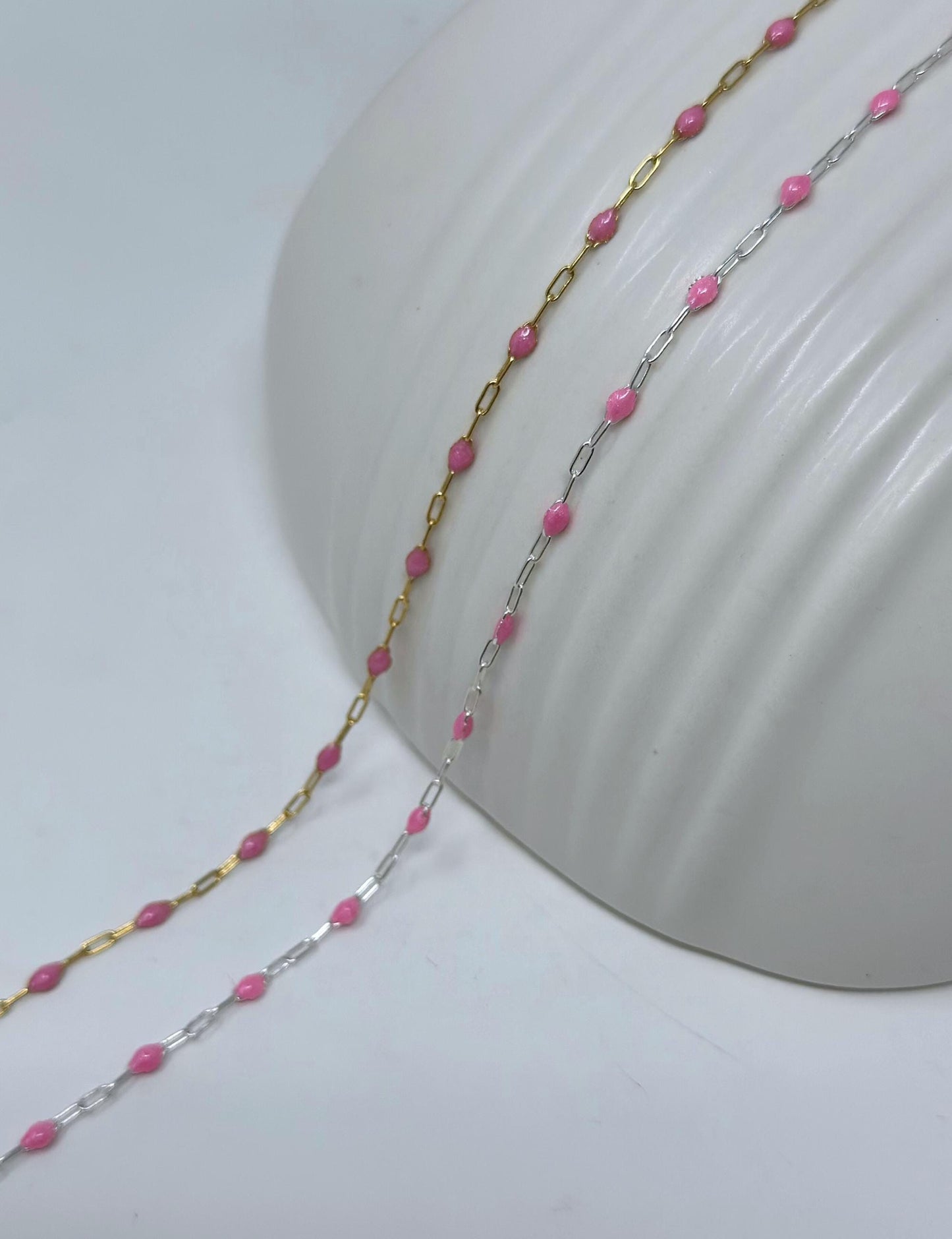 Pink Paperclip Enamel Chain: 14k Gold Filled or Sterling Silver
