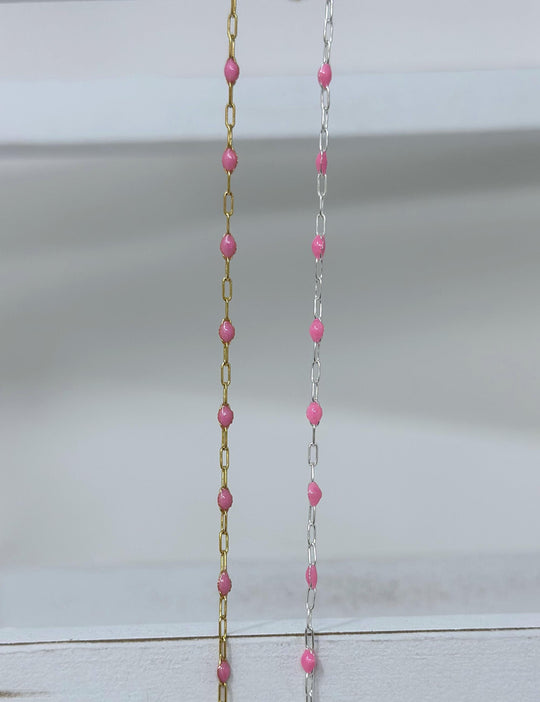 Pink Paperclip Enamel Chain: 14k Gold Filled or 925 Sterling Silver