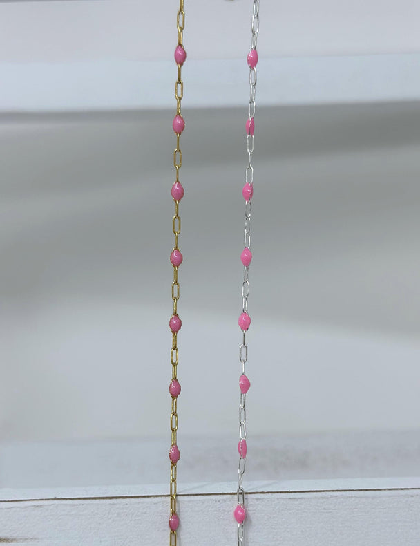 Pink Paperclip Enamel Chain: 14k Gold Filled or 925 Sterling Silver