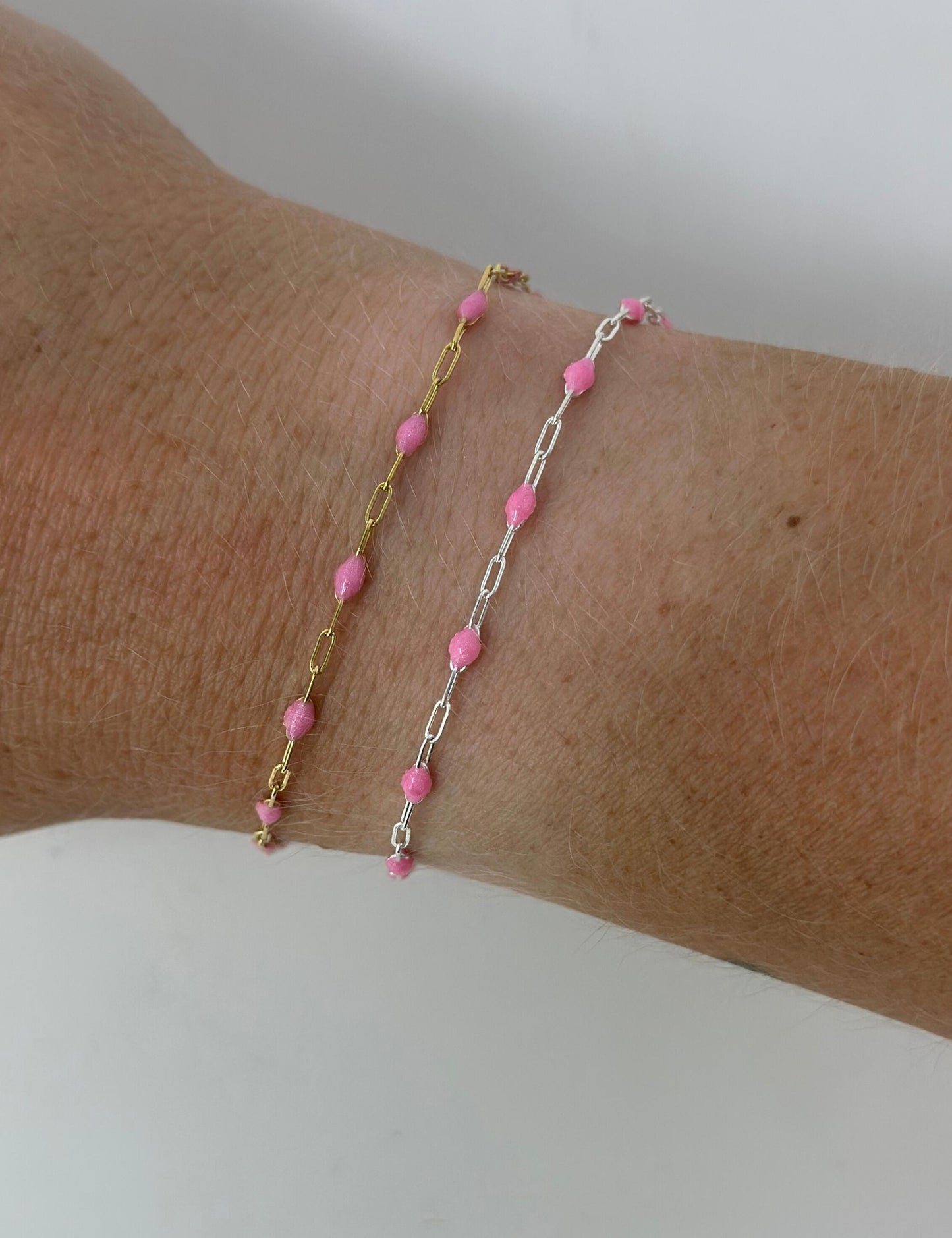 Pink Paperclip Enamel Chain: 14k Gold Filled or Sterling Silver