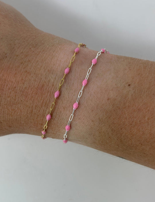Pink Paperclip Enamel Chain: 14k Gold Filled or 925 Sterling Silver