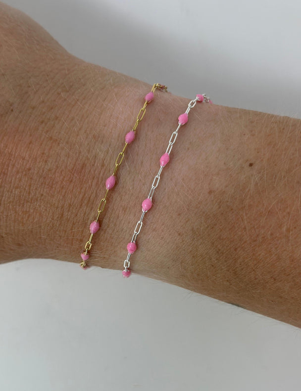 Pink Paperclip Enamel Chain: 14k Gold Filled or 925 Sterling Silver