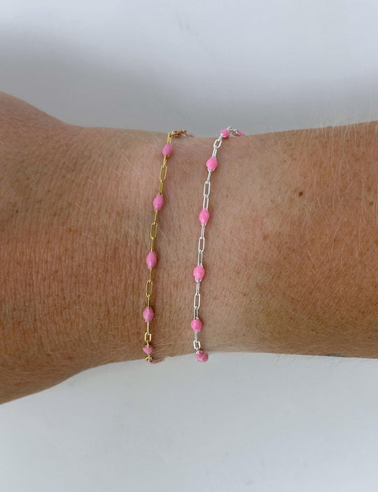 Pink Paperclip Enamel Chain: 14k Gold Filled or 925 Sterling Silver
