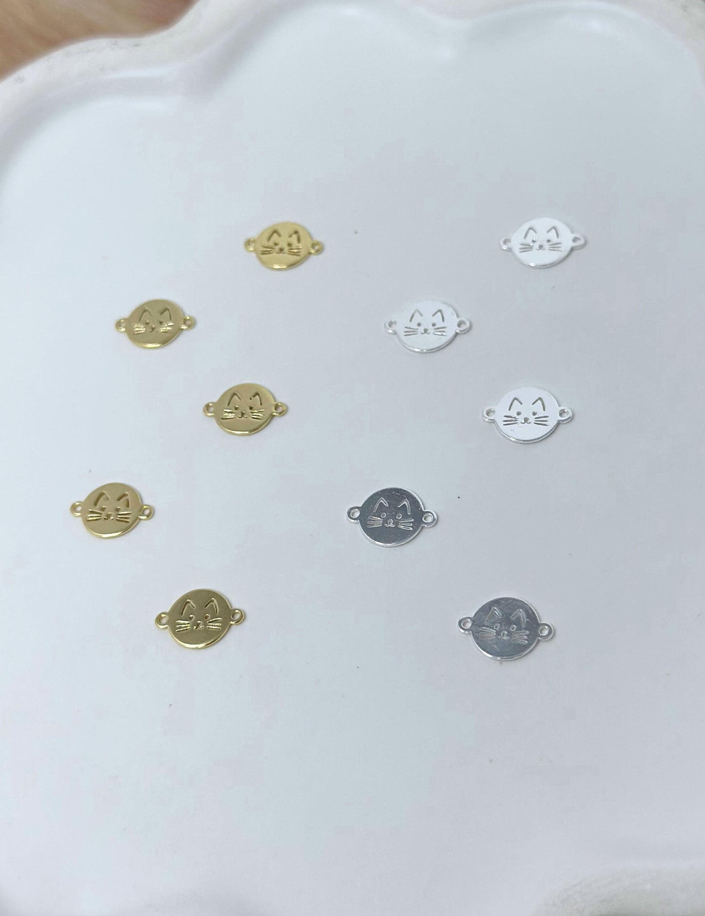 Cat Connector Charm Gold Filled or Sterling Silver Cat Lover Charm