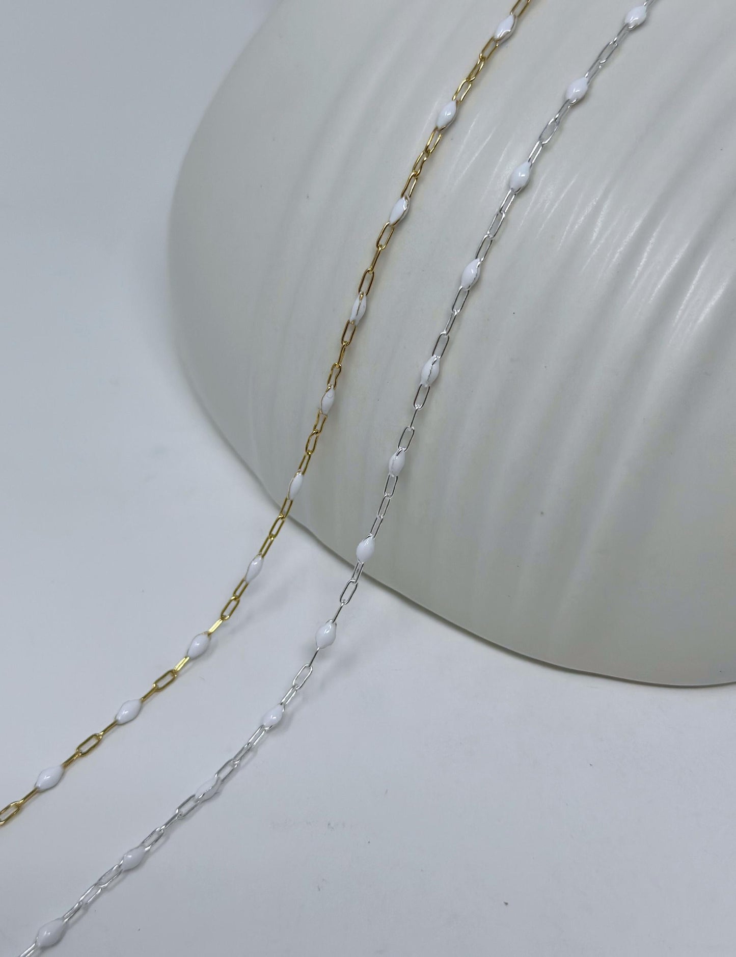 White Enamel Paperclip Chain: 14k Gold Filled or Sterling Silver