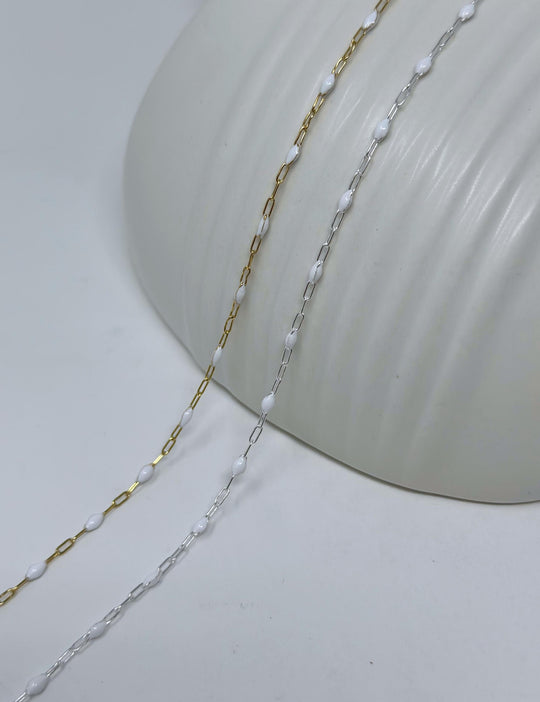 White Enamel Paperclip Chain: 14k Gold Filled or 925 Sterling Silver