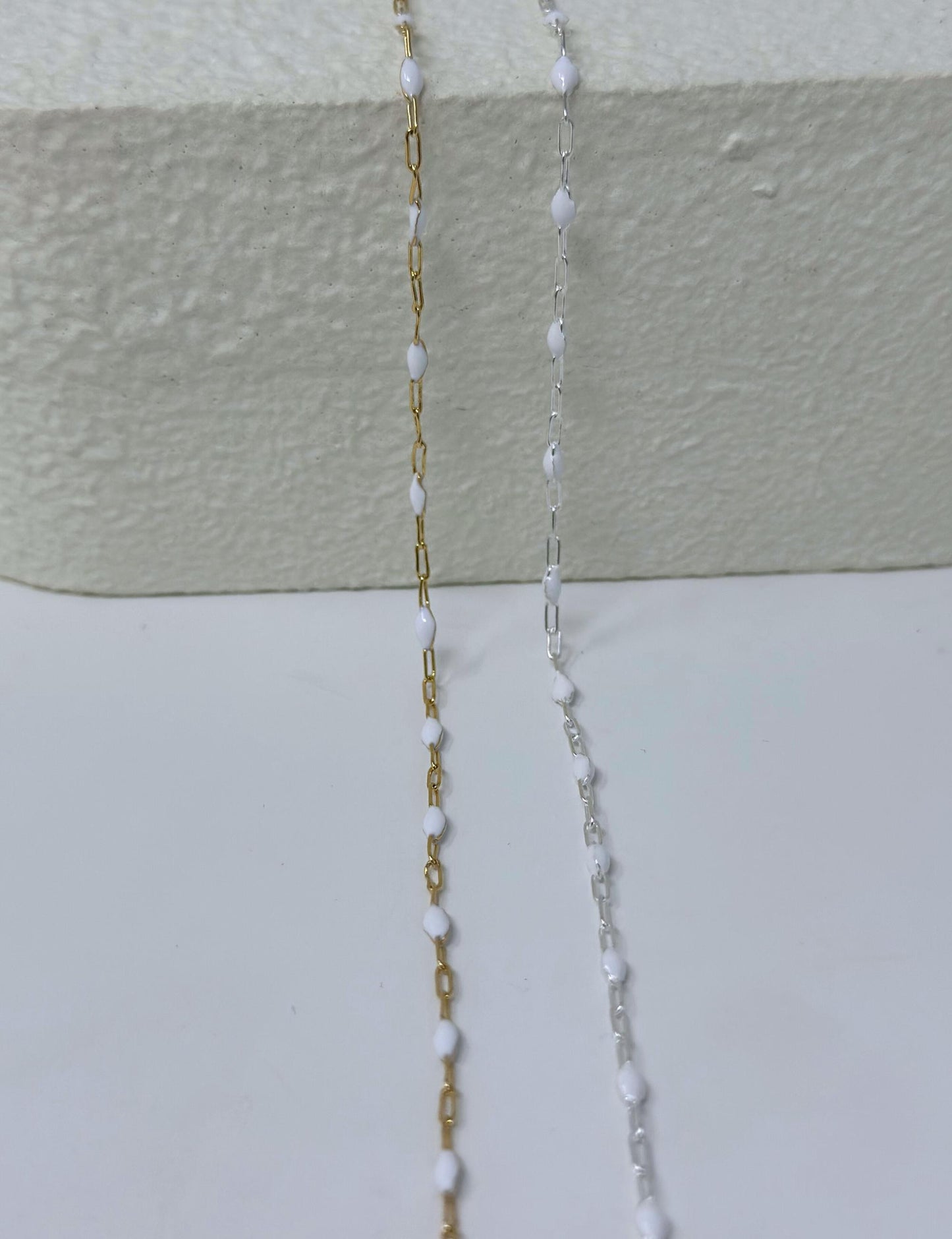 White Enamel Paperclip Chain: 14k Gold Filled or Sterling Silver