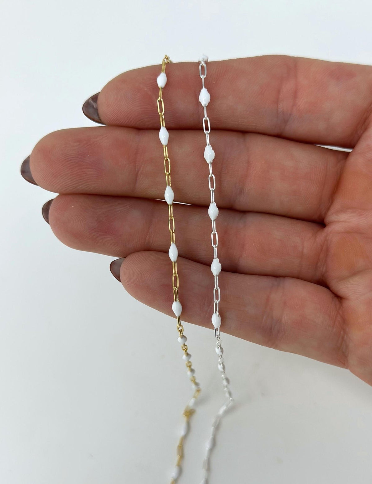 White Enamel Paperclip Chain: 14k Gold Filled or 925 Sterling Silver - ForeverFindingsCo