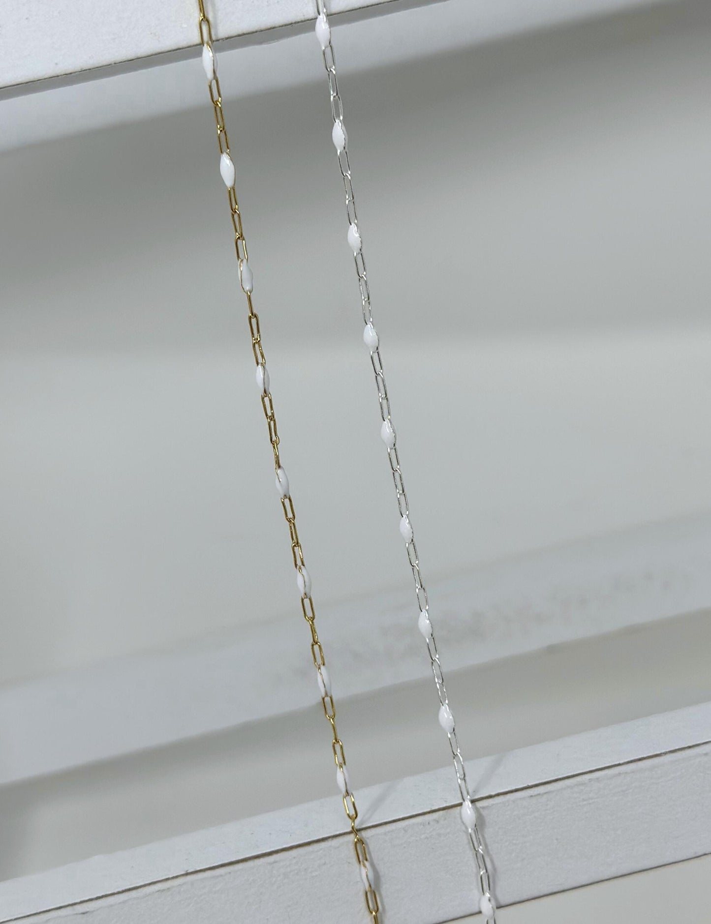 White Enamel Paperclip Chain: 14k Gold Filled or Sterling Silver