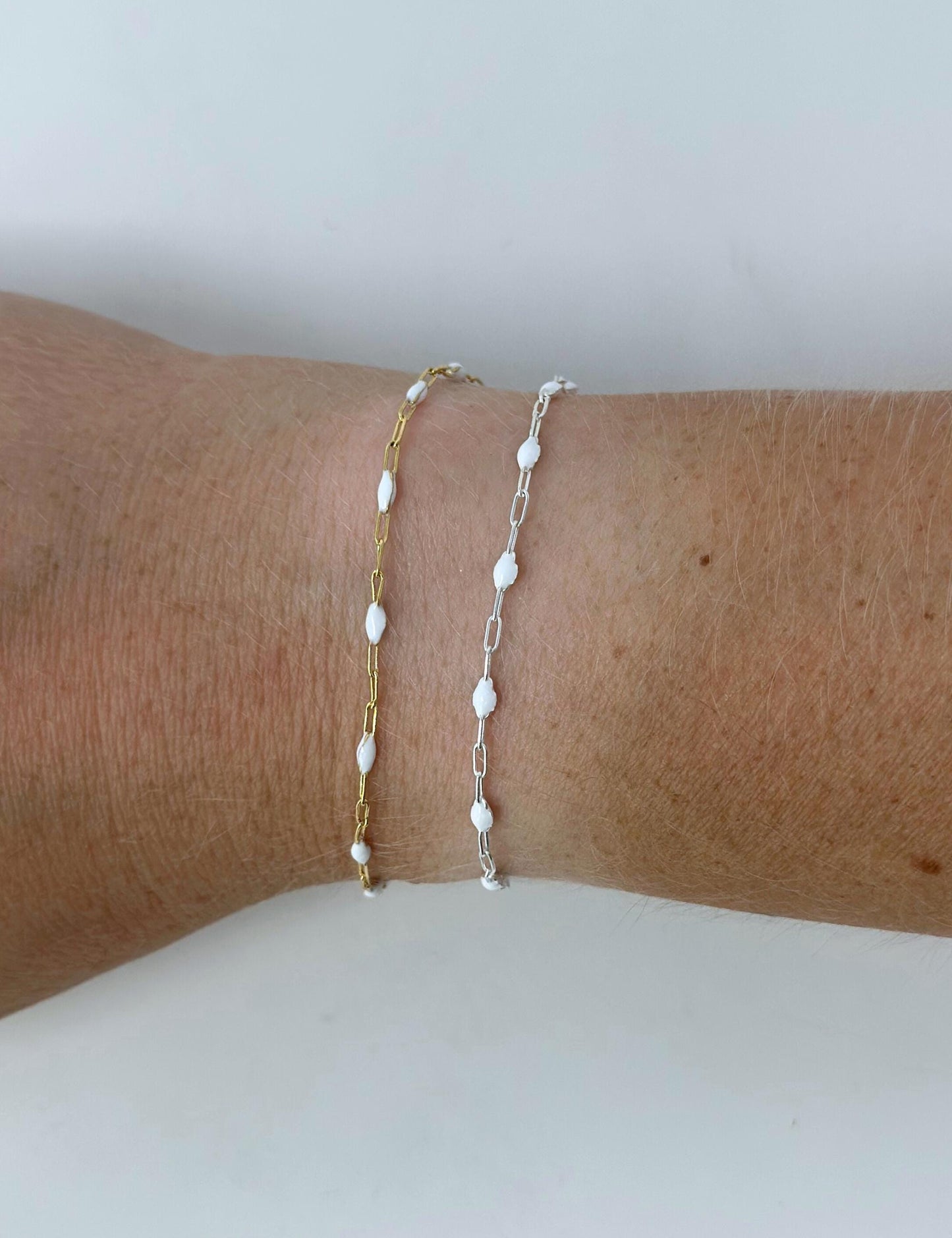 White Enamel Paperclip Chain: 14k Gold Filled or Sterling Silver