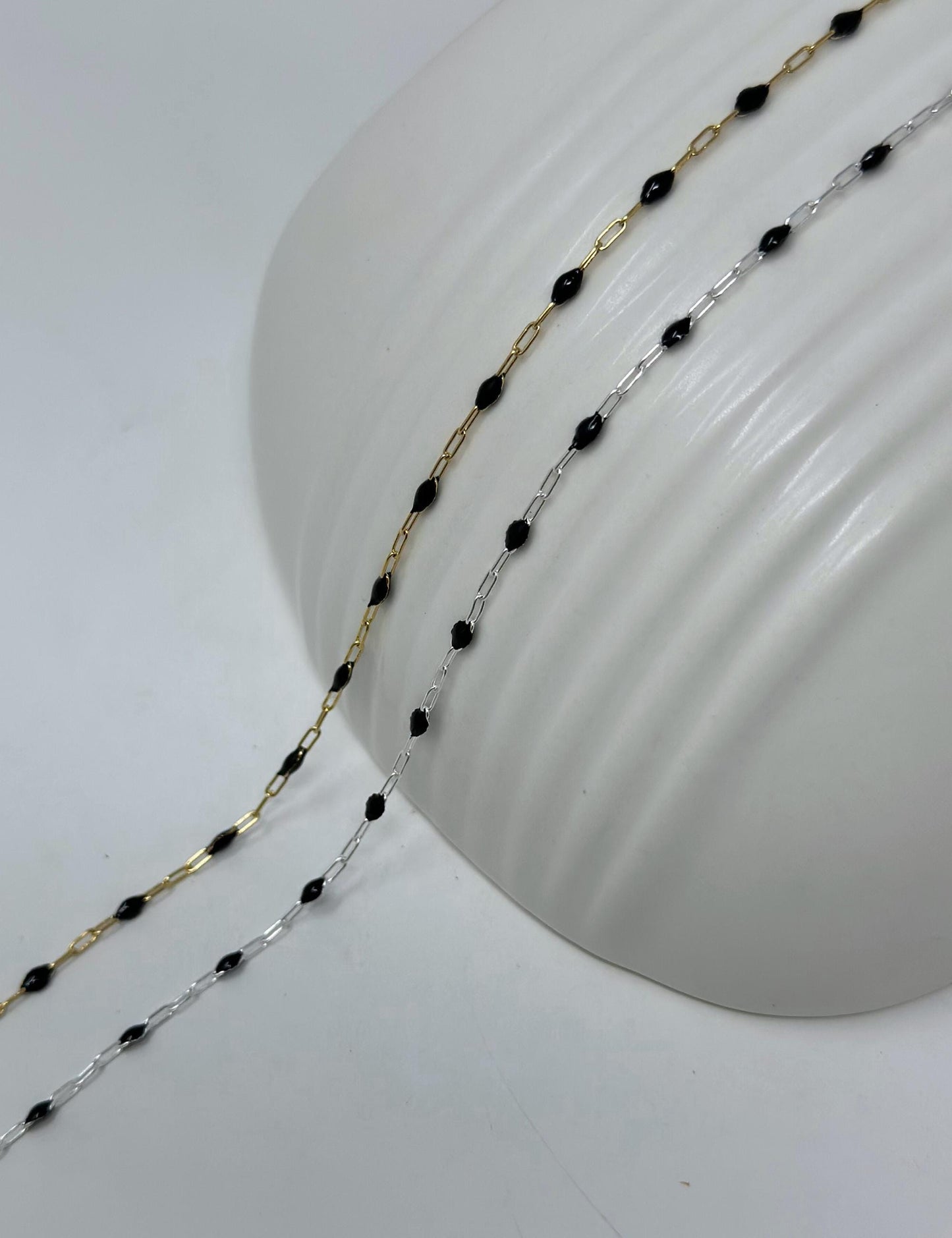 Black Enamel Paperclip Chain: 14k Gold Filled or Sterling Silver