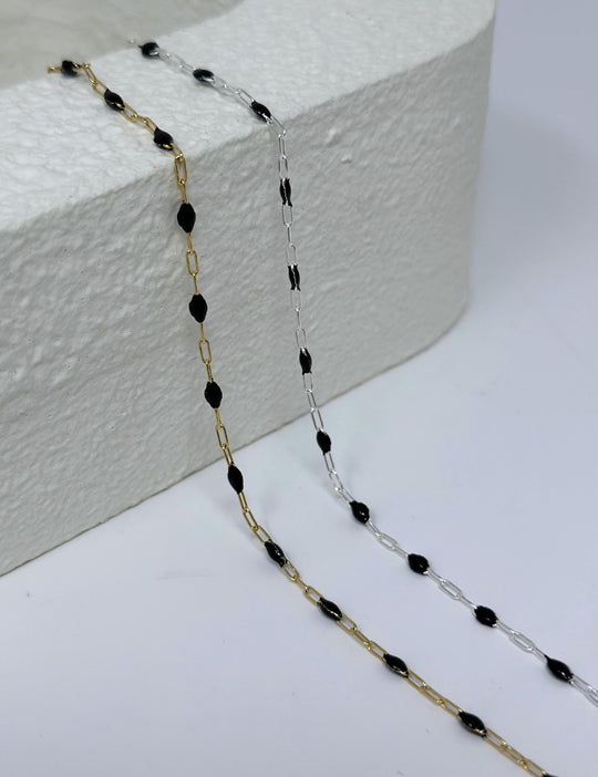 Black Enamel Paperclip Chain: 14k Gold Filled or 925 Sterling Silver