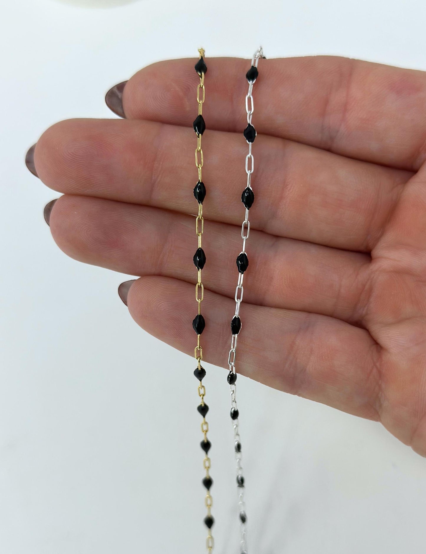 Black Enamel Paperclip Chain: 14k Gold Filled or Sterling Silver
