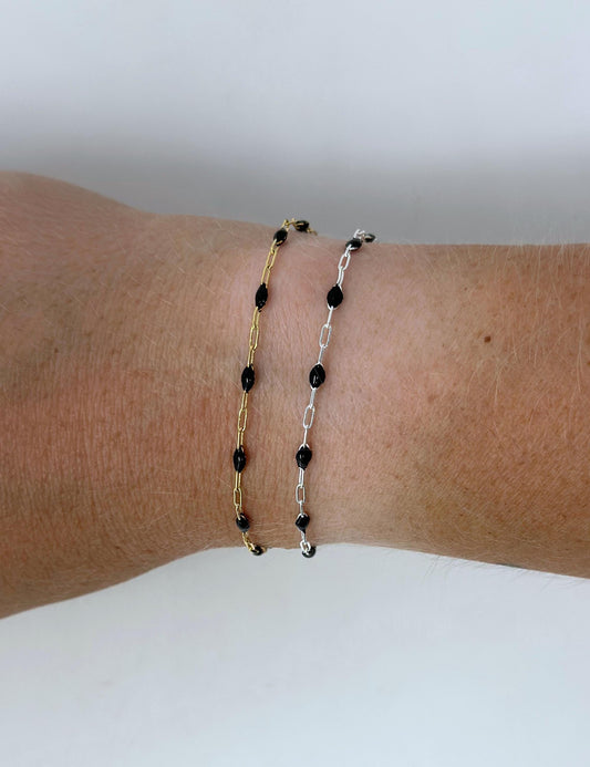 Black Enamel Paperclip Chain: 14k Gold Filled or Sterling Silver