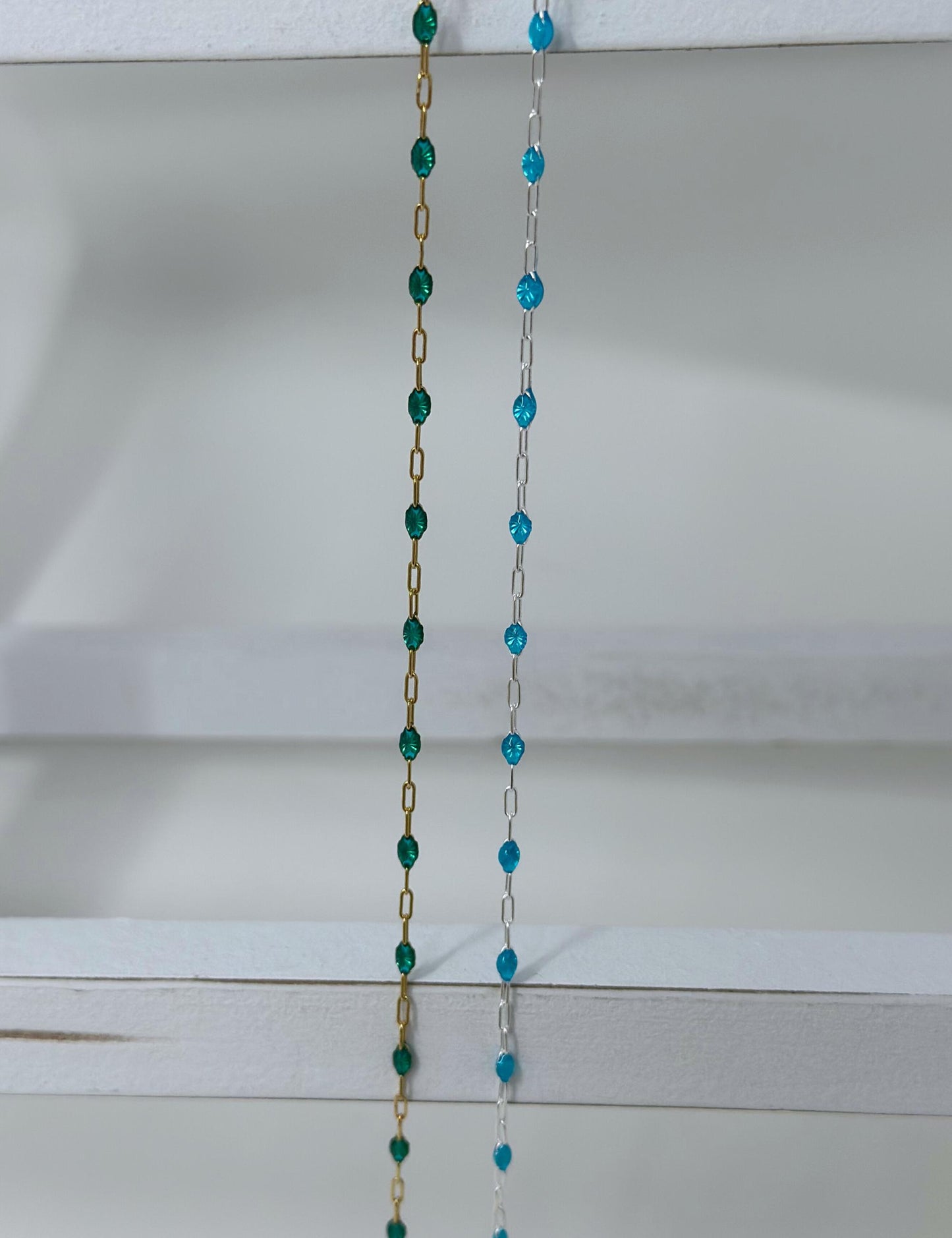 Blue Green Enamel Paperclip Chain: 14k Gold Filled or Sterling Silver
